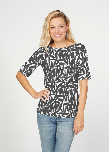 Pick Up Sticks (14300) ~ Banded Elbow Sleeve Boat Neck Top