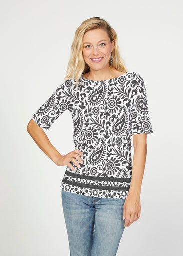 Victoria (14301) ~ Banded Elbow Sleeve Boat Neck Top