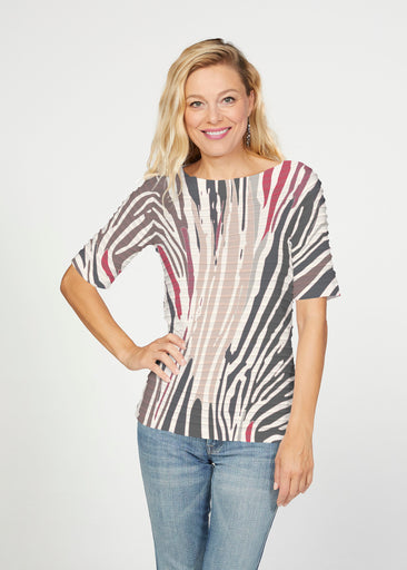 Fruity Stripes Neutral (14305) ~ Banded Elbow Sleeve Boat Neck Top