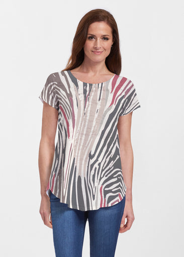 Fruity Stripes Neutral (14305) ~ Short Sleeve Scoop Neck Flowy Tunic