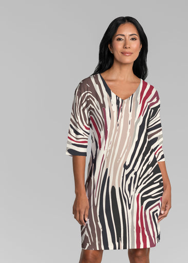 Fruity Stripes Neutral (14305) ~ Lucy 3/4 Sleeve V-Neck Dress