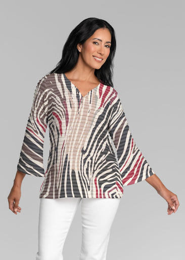 Fruity Stripes Neutral (14305) ~ Banded 3/4 Bell-Sleeve V-Neck Tunic