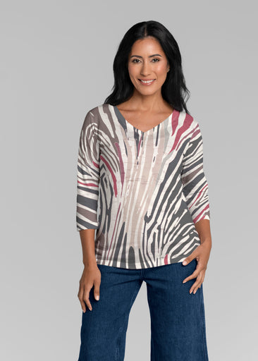 Fruity Stripes Neutral (14305) ~ Signature 3/4 Sleeve V-Neck Top