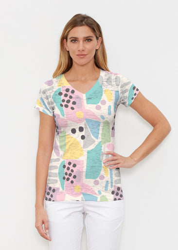 Domino Pastel (14308) ~ Signature Cap Sleeve V-Neck Shirt