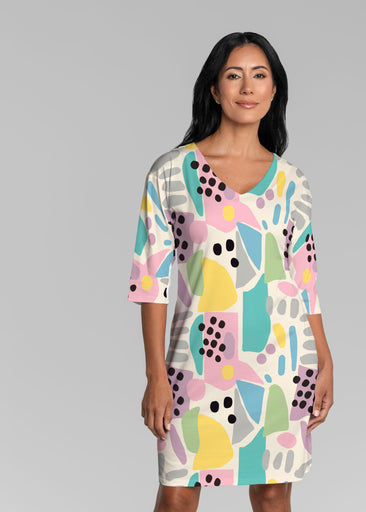 Domino Pastel (14308) ~ Lucy 3/4 Sleeve V-Neck Dress