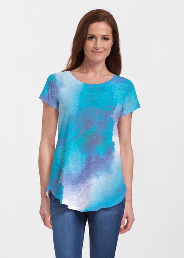 Galaxy Blue (14311) ~ Short Sleeve Scoop Neck Flowy Tunic