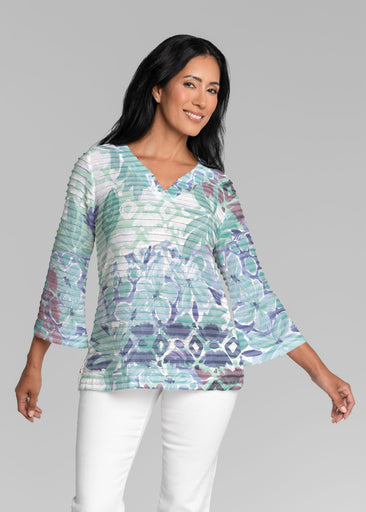 Bali Minty Blue (17291) ~ Banded 3/4 Bell-Sleeve V-Neck Tunic