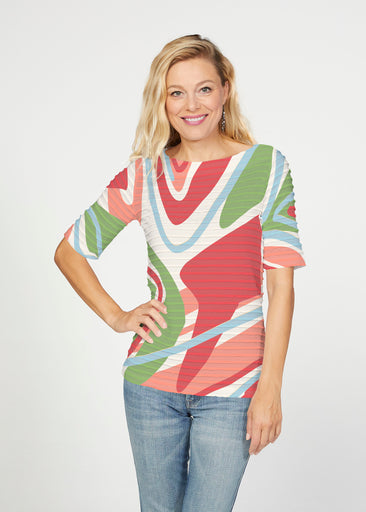 Boomerang (17292) ~ Banded Elbow Sleeve Boat Neck Top