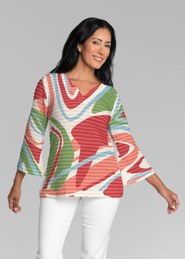 Boomerang (17292) ~ Banded 3/4 Bell-Sleeve V-Neck Tunic