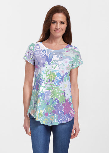 Floral Graffiti (19210) ~ Short Sleeve Scoop Neck Flowy Tunic