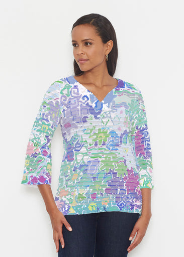 Floral Graffiti (19210) ~ Banded 3/4 Bell-Sleeve V-Neck Tunic
