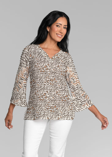 Leo Hotsy Totsy Brown (8122) ~ Banded 3/4 Bell-Sleeve V-Neck Tunic