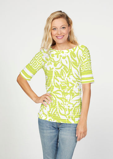 Greek Breeze Lime (8165) ~ Banded Elbow Sleeve Boat Neck Top