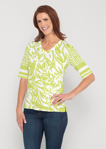 Greek Breeze Lime (8165) ~ Signature Elbow Sleeve V-Neck Top