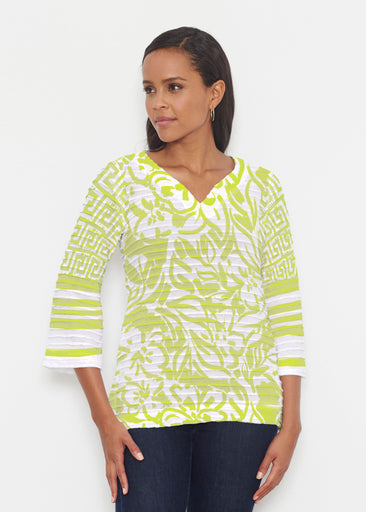 Greek Breeze Lime (8165) ~ Banded 3/4 Bell-Sleeve V-Neck Tunic