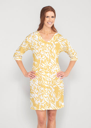 Summer Breeze Golden (8073) ~ Drop Shoulder 3/4 Sleeve V-Neck Dress