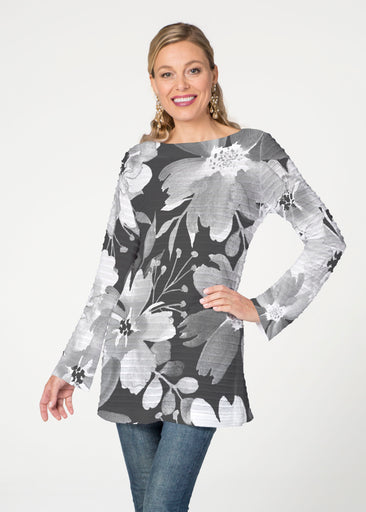 Festive Bloom Black (8174) ~ Banded Boatneck Tunic