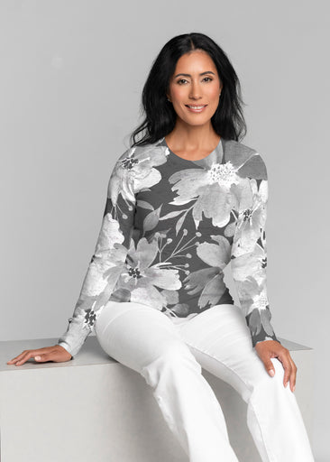 Festive Bloom Black (8174) ~ Thermal Long Sleeve Crew Shirt