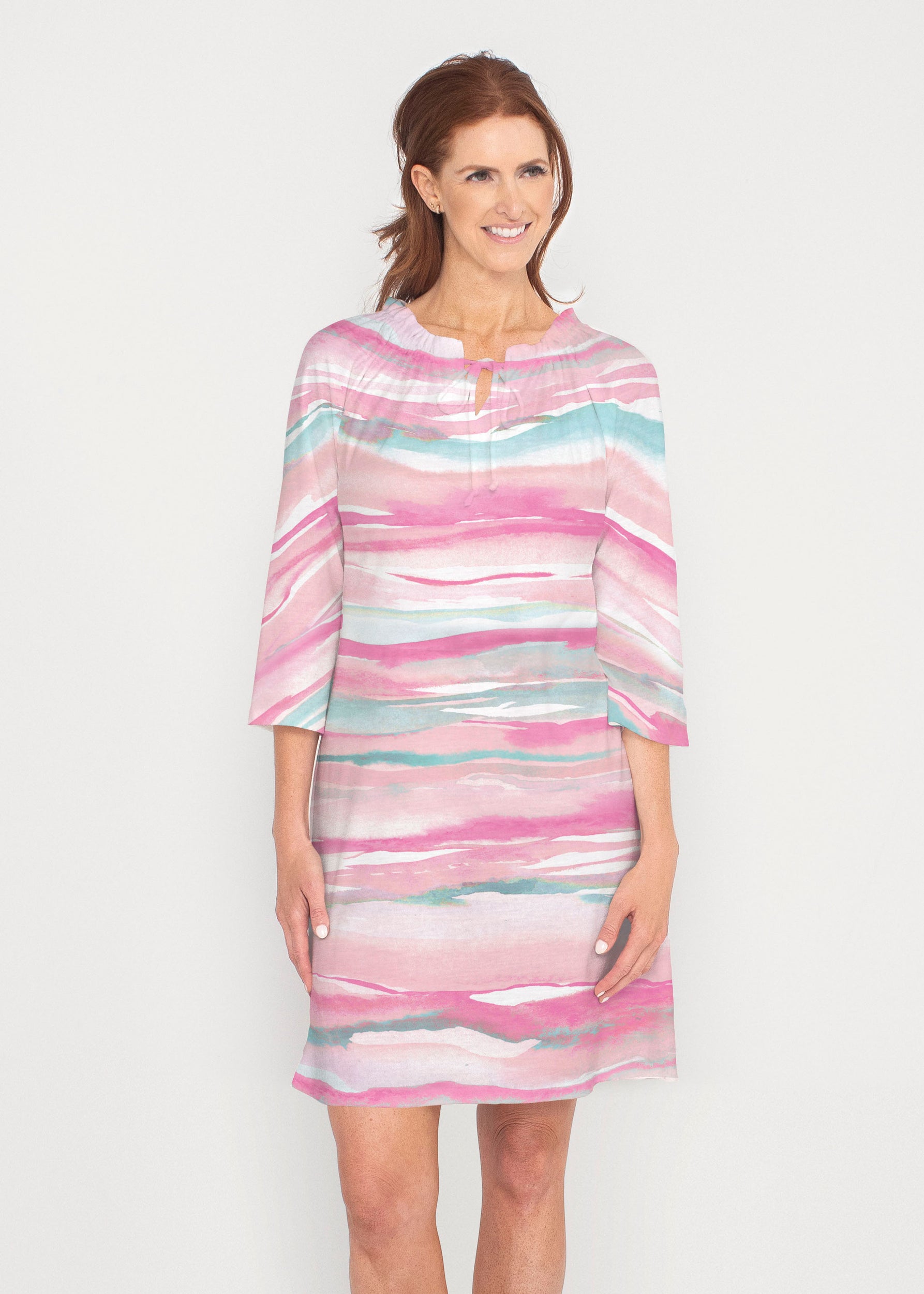 Sand Dunes Pink (16250) ~ Gathered Neck Bell Sleeve Dress – Whimsy